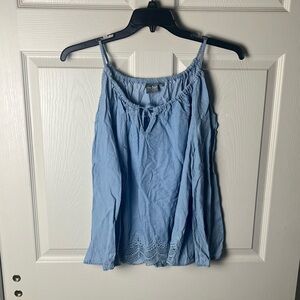 Soho Sky Blue Lace Trim Blouse
